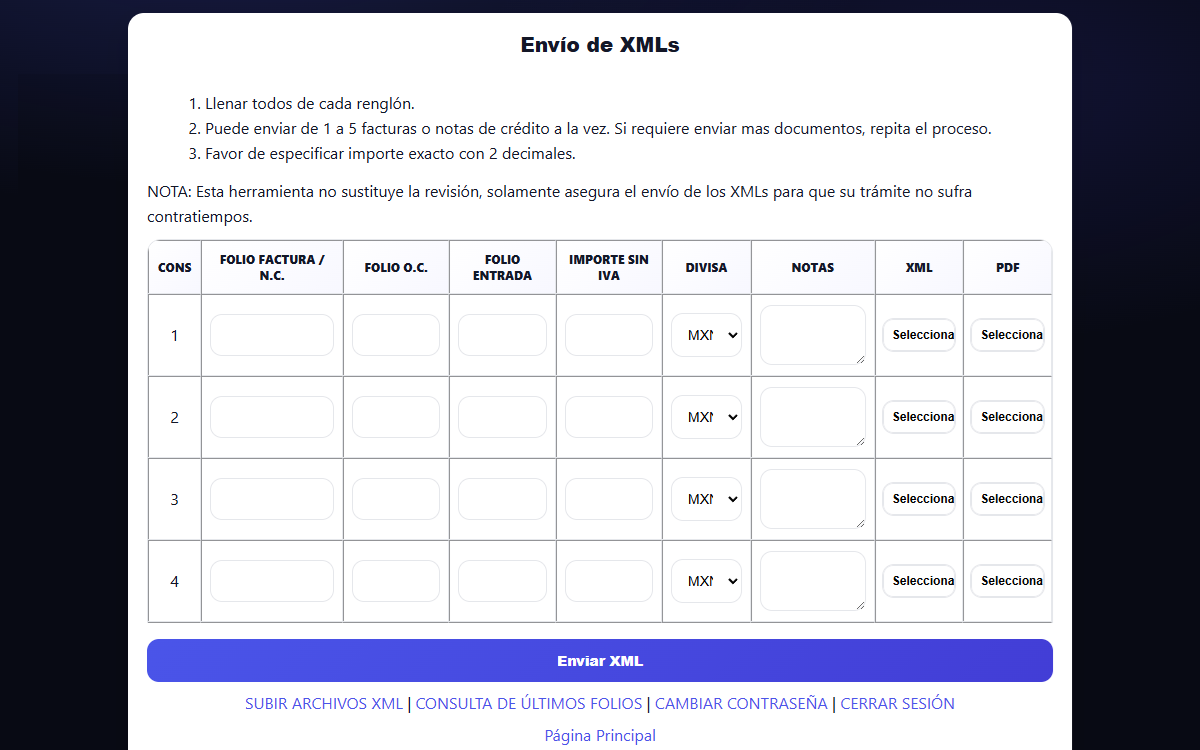 Carga de facturas